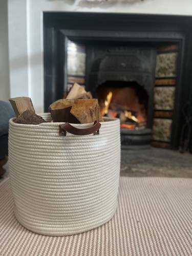 White log basket storage - white,