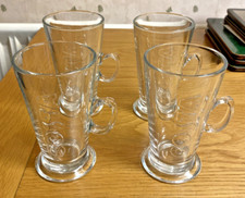 * 4 x Costa Coffee Latte Hot Chocolate Glass Costa Embossed Logo - 135mm Tall *