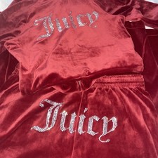 Juicy Couture velour Red Tracksuit Size Medium top large bottoms 12-14 ladies 