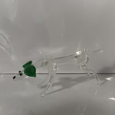 Murano Blown Glass Art Clear Sausage Type Dog Green Ears