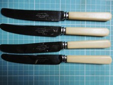 4 X VINTAGE FAUX BONE HANDLED BUTTER KNIVES SHEFFIELD MADE DINNER KNIVES VGC
