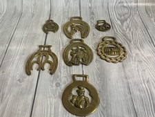 7 x Vintage Horse Brass Brasses Horseshoe Equestrian 