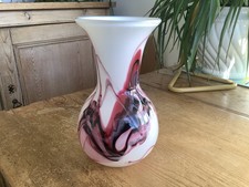 Nice Example Adrian Sankey Art Glass Cherry Swirls on a White Ground 8" Vase