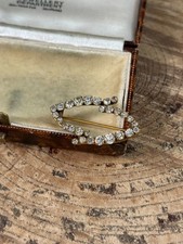 Antique Paste Brooch Gold Tone Lace Pin Rhinestone Eye Shaped 1800s 1900s