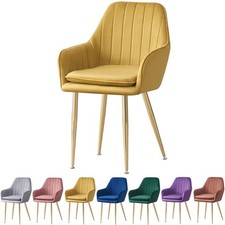 1/2  Velvet Tub Arm Dining Chairs Padded Seat Gold Metal Legs Kitchen Chair Home