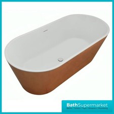 Bainlo Serenity Gold 1600mm Freestanding Bath White Interior Double Ended Oval