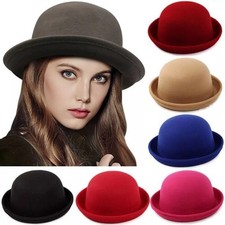 Elegant Adults Solid Hat Roll Up Brim Panama Bowler Hat Bucket Hat for Men Women