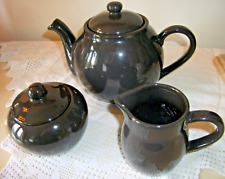 SMART JOHN ROCHA DARK GREY 'SHADE' TEA POT , MILK JUG  & LIDDED SUGAR BOWL  SET