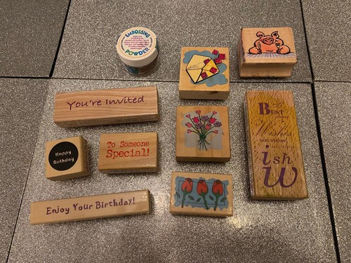 Wooden rubber stamps - wooden, x9