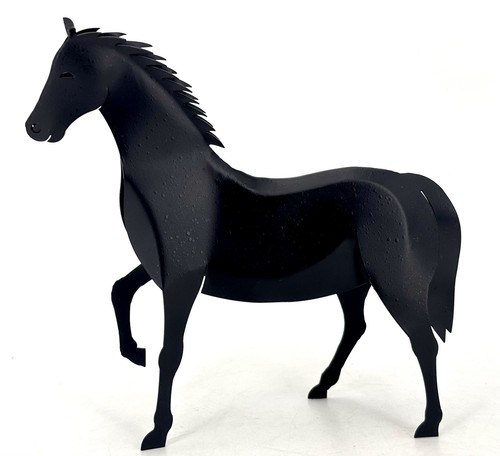 Black metal horse sculpture - black,