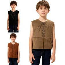 Boys Pirate Vest Gothic Steampunk Waistcoat Medieval Renaissance Fancy Dress Up