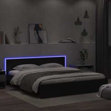 Bed Frame with Headboard and LED Black 180x200 cm Super King Size vidaXL