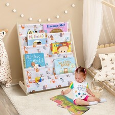 Children's Wooden Sling Bookcase 5 Tier Toy & Book Storage Organiser