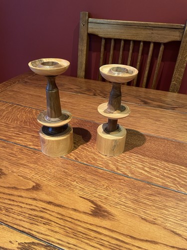 Pair lignum vitae candle - of,