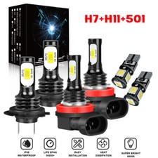 For Mazda RX8 SE17 H11 H7 501 Bright White LED High/Low/Side Headlight Bulbs Set