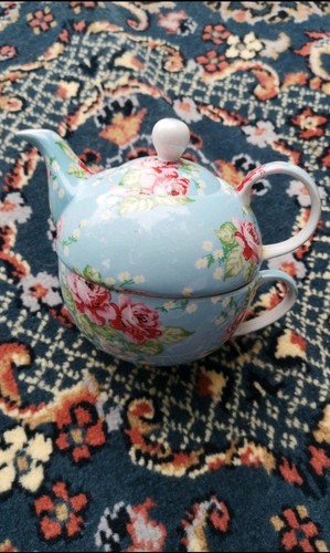 New blue pink rose floral - blue,