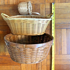 Basket wicker cottage bohemian Oblong Round Bird Nest 12" 10" 3.5" LOT baskets