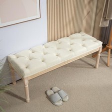 Tufted Cream End of Bed Bench Seat – Vintage Hallway Window Ottoman 115cm