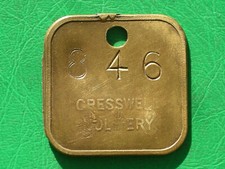 Creswell colliery Derbys. pit check 846 miners coal mining token lamp tally