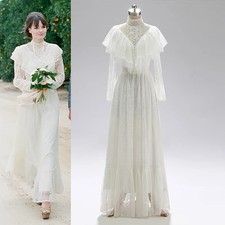 Vintage Victoria Wedding Dresses High Neck Long Sleeves Ruffled Bridal Gowns