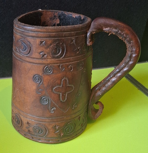 Leather beer tankard - tankard, mug