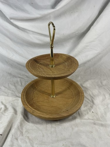 Vintage oak wooden brass cake - oak,
