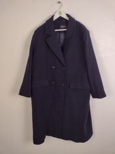 M&S Women's Wool Blend Long Coat Size 22 Navy New F2