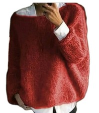 Cosy Off The Shoulder Sweater Solid Colour Red Stretch Knitwear All Weather .