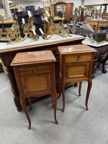 Pair french marble walnut - pair,