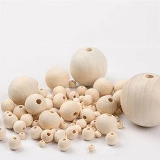 20pcs Natural Round Wooden Beads Craft Balls Untreated Plain Wood With Hole
