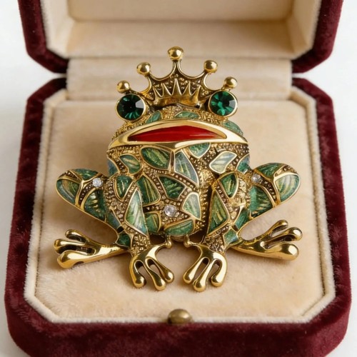 Frog brooch vintage green - frog,