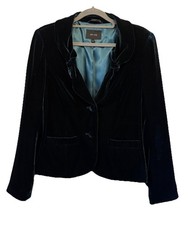 Per Una Velvet Blazer Dark Green Womens UK 12 Button Up Bow Detail Viscose Silk