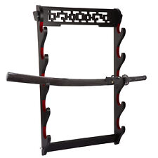 5-Tier Wall Mount Sword Rack Holder Wood Samurai Katana Display Storage Stand 龍