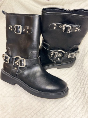 Zara black bikerboots a - black, bikerboots.