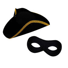 HIGHWAY MAN TRICORN HAT + MASK MASKED BANDIT TURPIN ZORRO FANCY DRESS