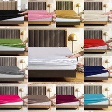 3Pcs Silk Satin Bedding Set Deep Fitted Sheet Single Double King & Pillow Cases