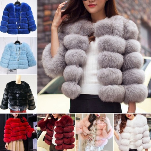 Women faux fur crew - faux, neck