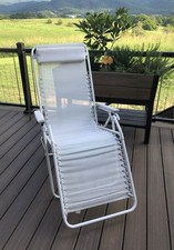 Lafuma Zero Gravity Indoor Outdoor Folding Recliner Chair White Canvas w/Pillow