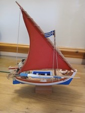 Detailed 60s handmade wooden model Traditional Greek fishing boat