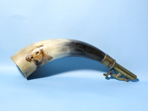 Antique real horn powder flask - antique,