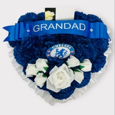 Artificial Chelsea Funeral Flowers heart Wreath Memorial Grave Tribute Dad blue