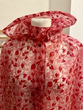 Cath Kidston Transparent Red Hearts Raincoat Mac with Detachable Hood Size L