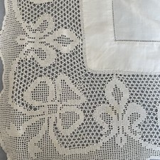 Vtg White Tablecloth Square Cotton Lace Edge Large Traditional English Cottage