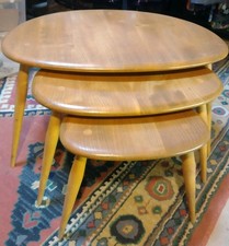 Ercol Nest of Three Side Tables Pebble Vintage 