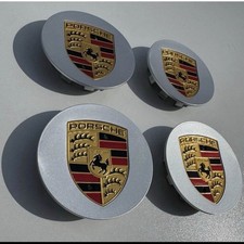 SET OF 4 76mm Silver Porsche Center Caps 911 Cayenne Panamera Cayman