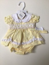 Baby girls Spanish 3 pc summer dress set cotton lemon NB 0-3 3-6 months