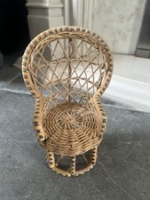 Vintage Peacock Chair Wicker Rattan Small Dolls or bears 