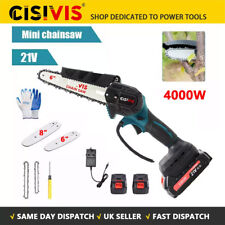 2 Battery 4000W Mini Chainsaw Cordless 6/8'' Electric One-Hand Saw Wood Cutter