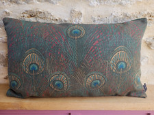 Liberty Vintage Hera Linen Red & Green Velvet Fabric Cushion Cover Arts Peacock