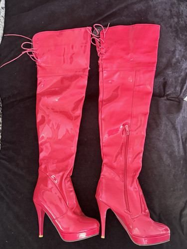 Red patent leather thigh - red, thigh-high